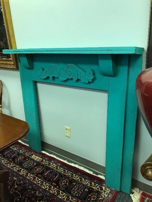 Teal Blue Painted Fireplace Mantle