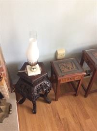 JAPANESE SMALL CARVED TABLE/ MARBLE TOP