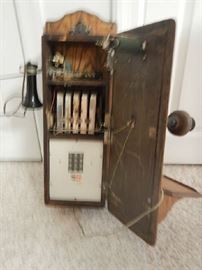 Antique Oak Case Wall Phone (Inside)
