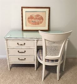 Shabby Chic Ladies Writing Desk with Caned Back Chair