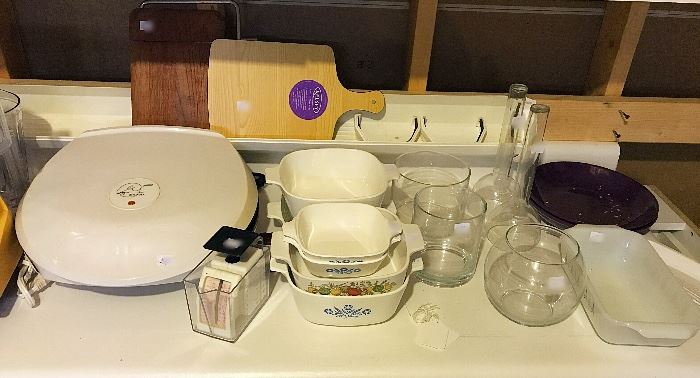 Selection of Kitchenware (Corelle, Wood Cutting Boards, Etc)