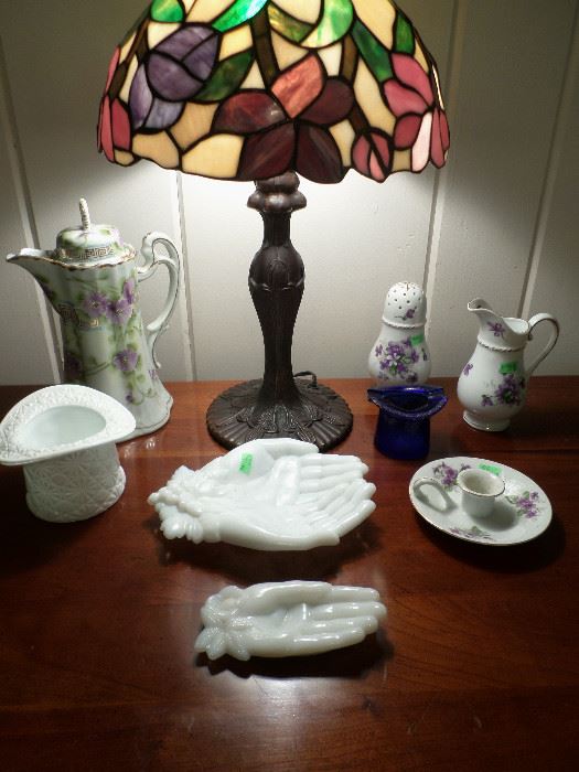 Some of the milk glass as well as a few sweet pieces of vintage violet porcelain