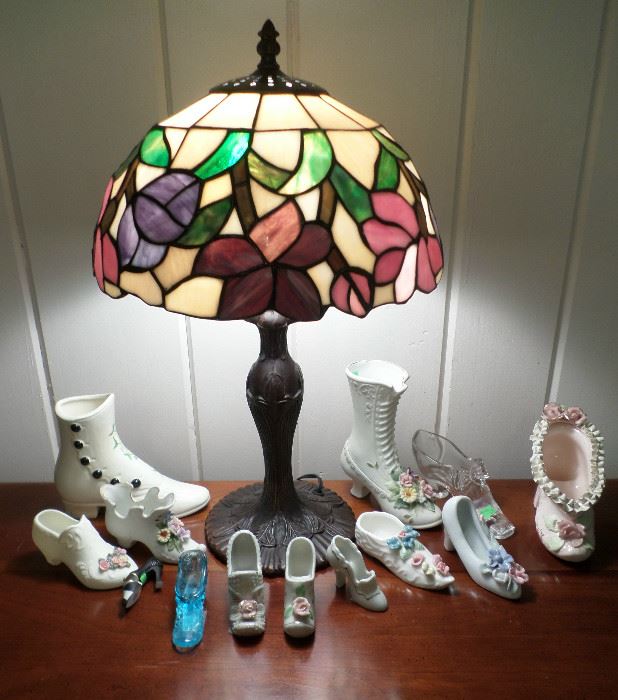 collection of vintage china & glass shoes & boots