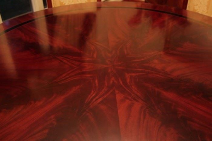 Round Wood Pedestal Dining Room Table with Starburst Pattern