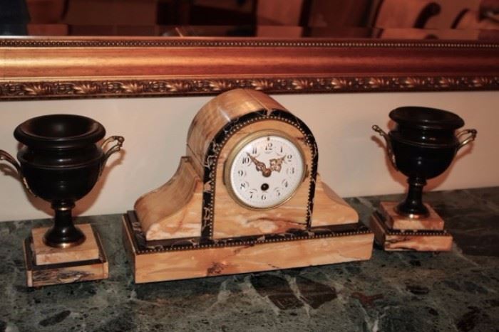 Antique Clock with Garnitures