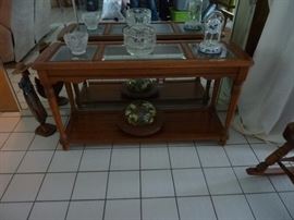 Oak Sofa Table with Glass Inserts