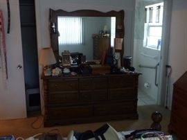 Vintage Hardwood Dresser with attached Framed Mirror