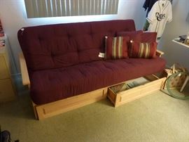 Hardwood Futon with 2 drawer under storage .LIKE New, rarely even sat on, Mattress was always covered.