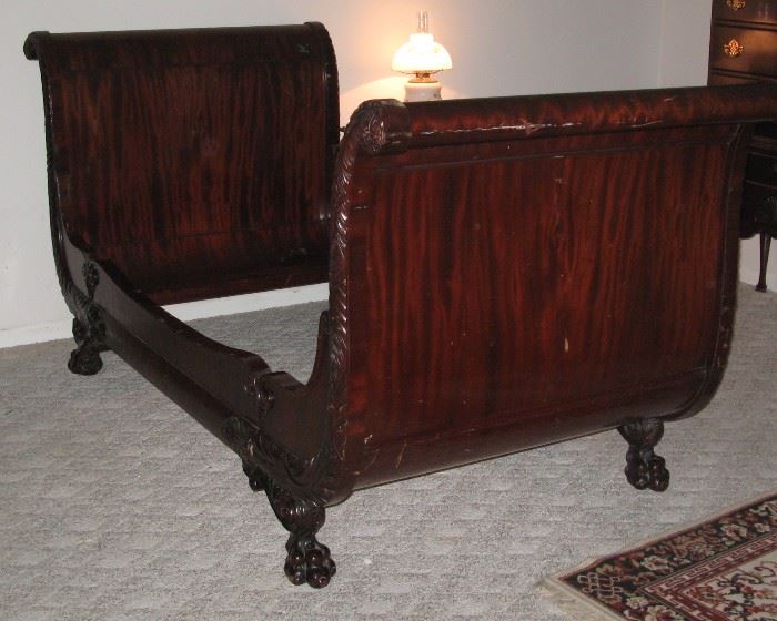 1840's Carved Mahogany Sleigh Bed