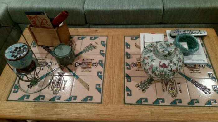 HAND PAINTED TILES INSET IN COFFEE TABLE