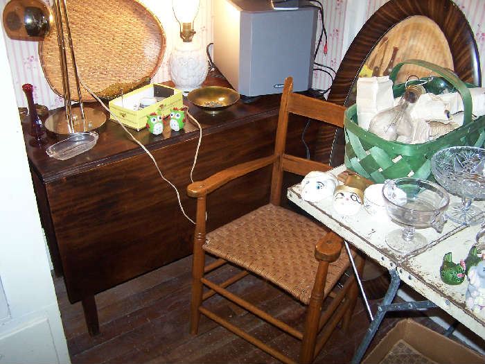 MAHOGANY DROP-LEAF TABLE, CANE SEAT CHAIR & MORE