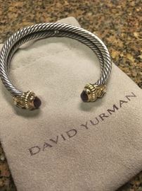vintage renaissance david yurman gold & sterling double cable cab. garnet stone- fabulous mint condition -