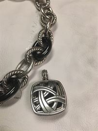 sold separate -david yurman heavy sterling and onyx choker =chain , large size faceted onyx and diamond enhancer /pendant - this is signed side see other pics for front