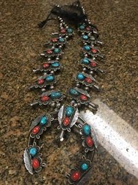 sterling unsigned squash blossom native american necklace