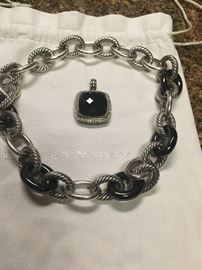 yurman =black onxy and diamond enhancer /pendant and sterling choker w/ onxy sold separate