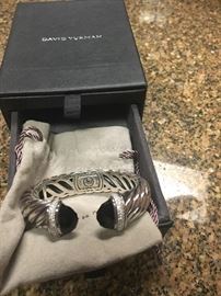 large david yurman black onxy and diamonds-hinged cuff- 2 yrs old- part of the ice collection - comes with pouch and box as seen in pic