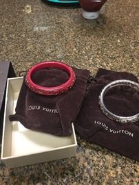 have 3 different color w/ pouches ( 2 have boxes ) authentic louis vuitton -bangles -clear and gold, red and gold, and black and gold -logo items