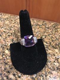 david yurman sterling ring w/ diamonds and purple main stone size 8.5-9 ish