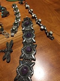 vintage mexico sterling bracelets, sterling dragonfly -pin