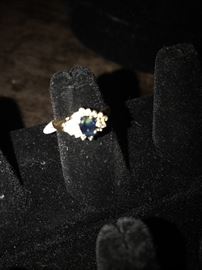 14k gold and diamond with sapphire