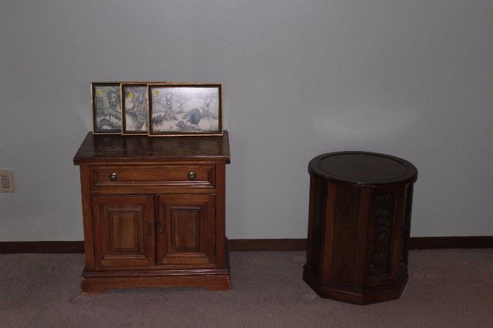 NIGHT STAND AND ROUND END TABLE