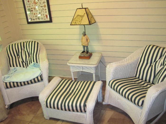 Striped Wicker Patio Furniture Set