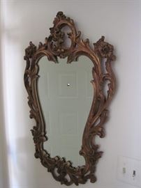 Ornate Gold Tone Rose and Scroll Wall Mirror