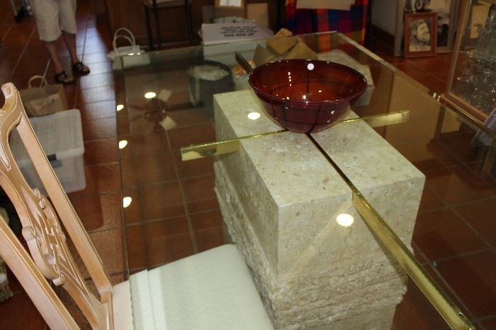 furniture dining table glass top stone base