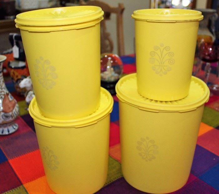 kitchen vintage yellow tupperware cannister set