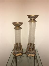 2 piece set glass candle holders 