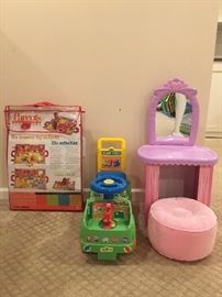 Sesame Street ride-on, play vanity with stool & infant playmat 