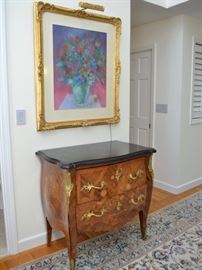 Marble top bombe chest and artwork by Kahlil Gibran