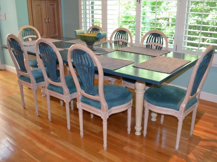 Custom painted dining set with 9 chairs