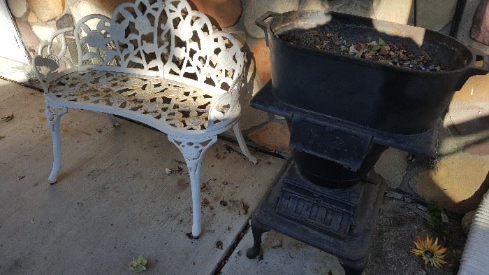 Vintage Cast iron stove and Bench