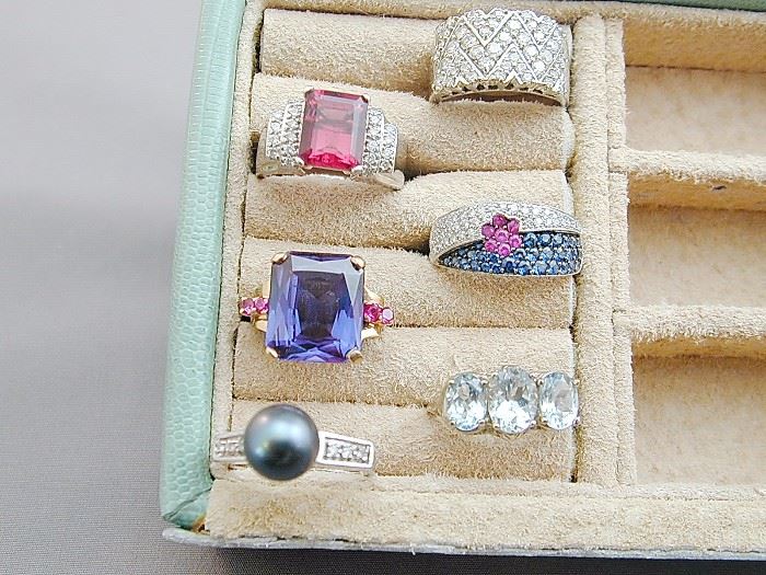 Gold, Diamond, gemstone rings - aquamarine, pearl