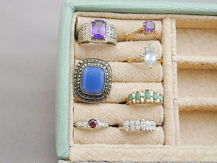 Amethyst, diamond, emerald, garnet rings in gold, platinum & sterling