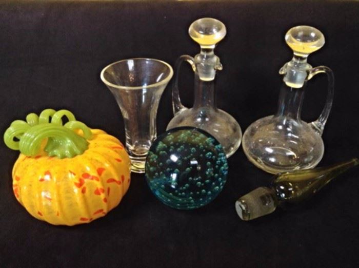 Blown glass paper weights and other items