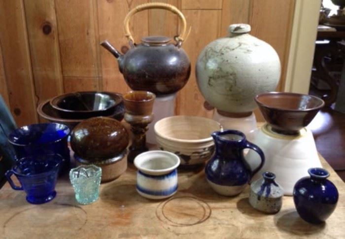 Assorted glass and ceramic pots, pitchers and other vessels