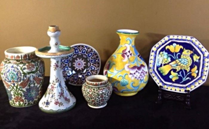 portuguese porcelain and other plates candle holders and vases