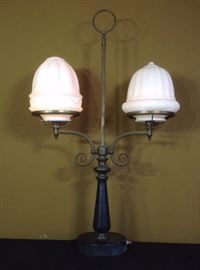 Student lamp with milk glass shades