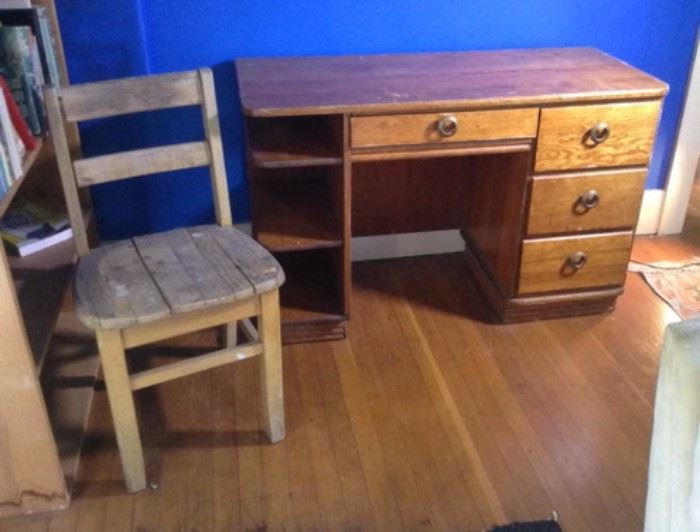 Wood desk and vintage chair