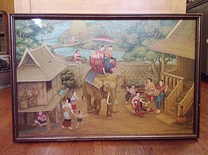Framed artwork thai village scene