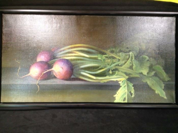 Oil on board radishes
