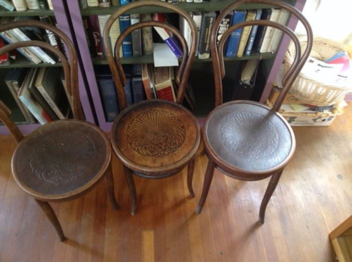 Bentwood bistro chairs with embossed seats