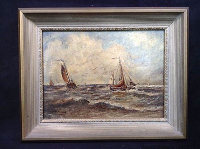Hendrik Willem Mesdag Signed Oil Painting Ships At Sea