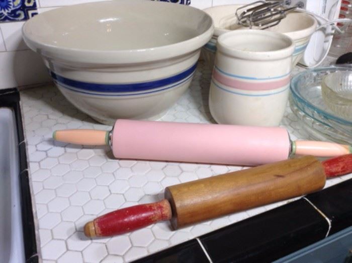 Vintage kitchen items including wood rolling pins
