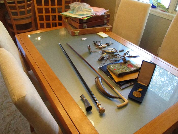 Antique canes, boy scout stuff and treasures