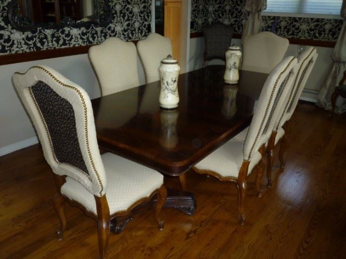 Crotch Mahogany Dining Table with 8 Chairs