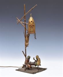 Franz Bergman cold painted bronze lamp, bid online at www.fairfieldauction.com