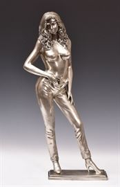 nude, topless silvered bronze, after Mel Ramos, bid online at www.fairfieldauction.com